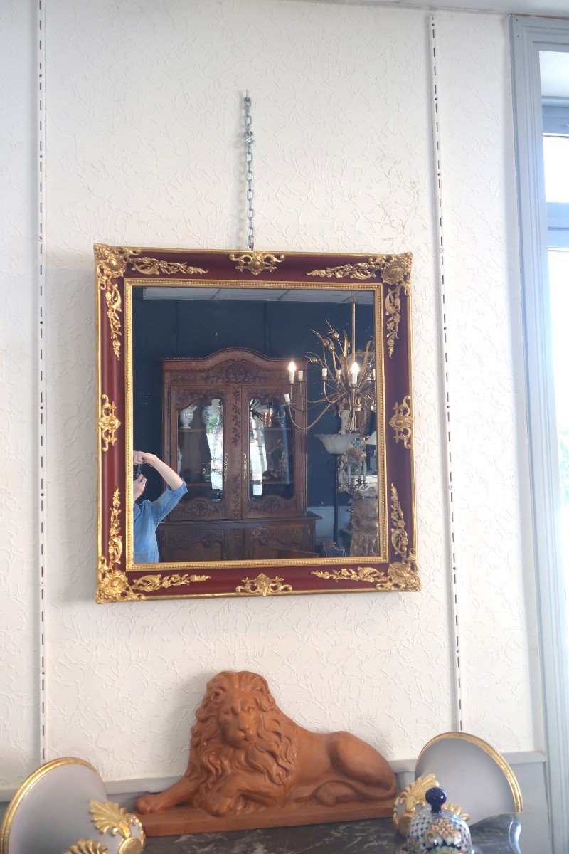 Nineteenth Golden And Lacquered Mirror 81x75cm-photo-3