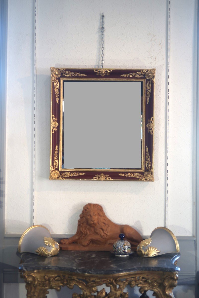 Nineteenth Golden And Lacquered Mirror 81x75cm-photo-1