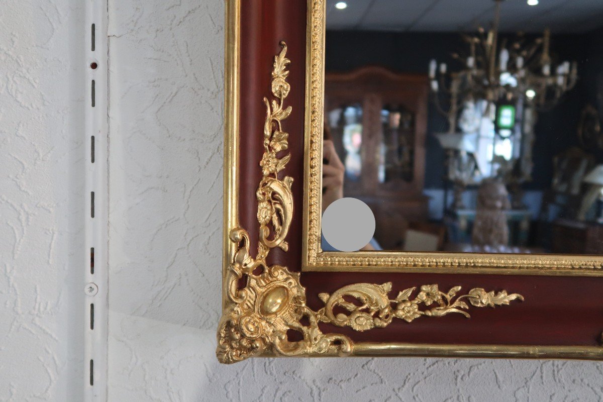 Nineteenth Golden And Lacquered Mirror 81x75cm-photo-2