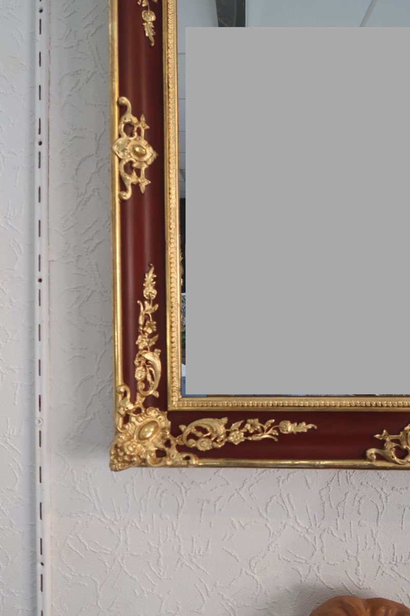 Nineteenth Golden And Lacquered Mirror 81x75cm-photo-6