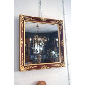 Nineteenth Golden And Lacquered Mirror 81x75cm