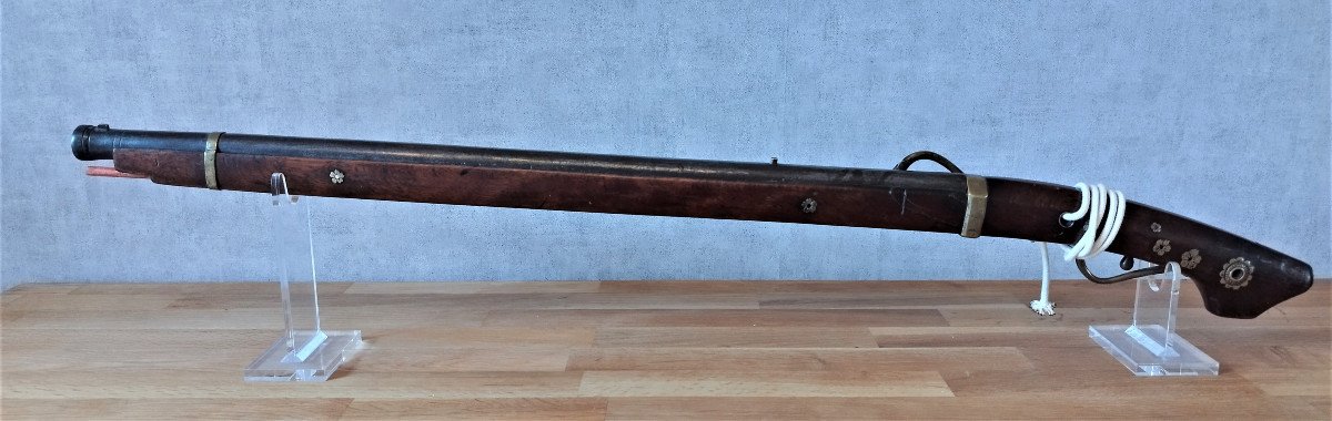 Antique Teppo  (fusil Japonais à Poudre Noire Et à Mèche) De La Période Fin Edo-photo-2