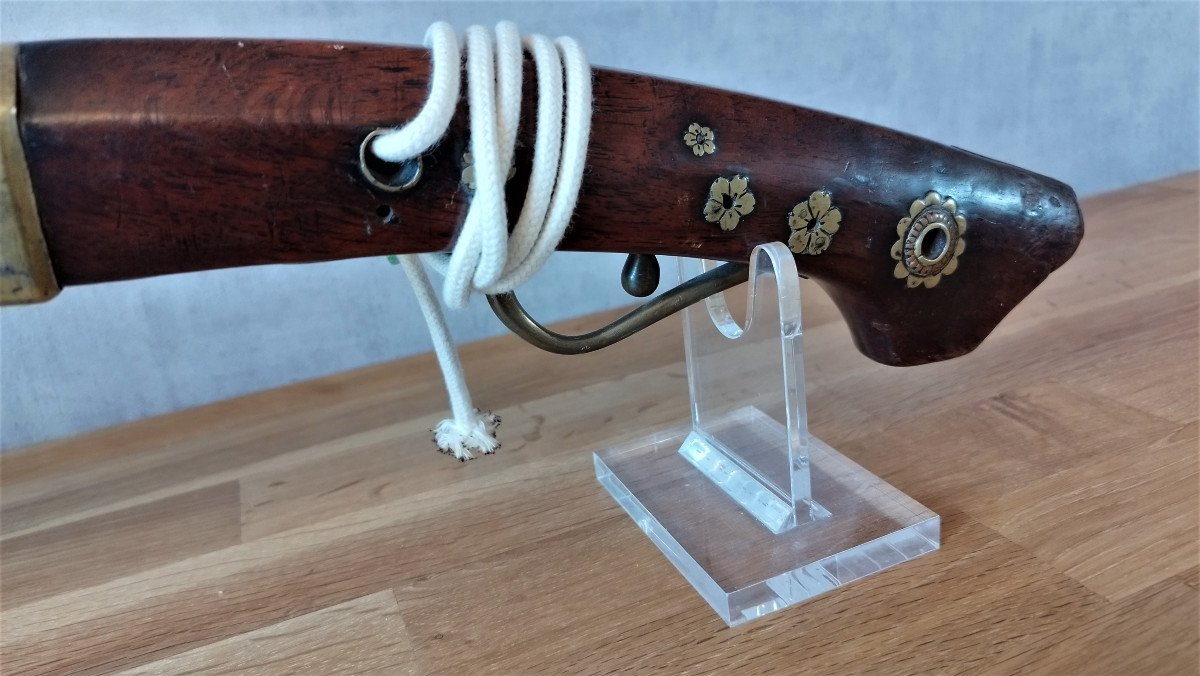 Antique Teppo  (fusil Japonais à Poudre Noire Et à Mèche) De La Période Fin Edo-photo-3