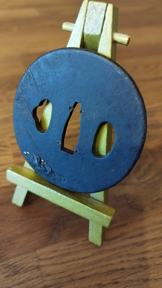 Tsuba Ancienne De L’époque Edo, En Shakudo, De Type Shin Maru Gata, Zaimei Shigenao-photo-3