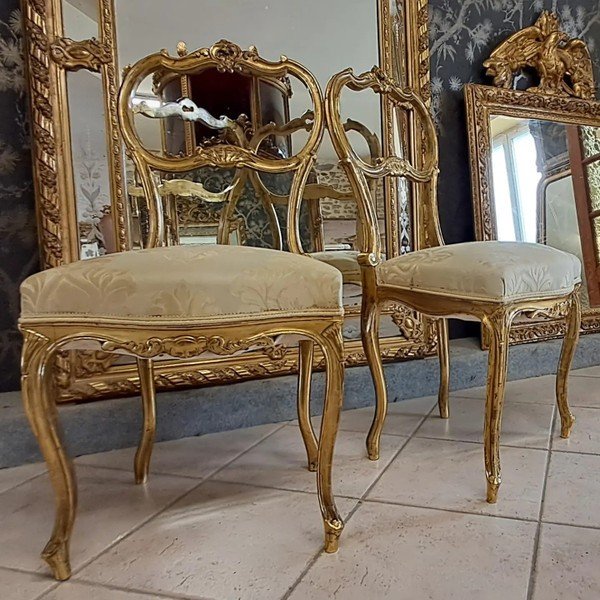 Pair Of 19th Century Gilded Wooden Chairs -photo-2