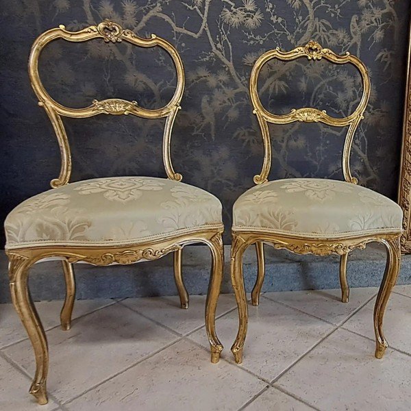 Pair Of 19th Century Gilded Wooden Chairs -photo-3