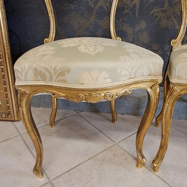 Pair Of 19th Century Gilded Wooden Chairs -photo-4