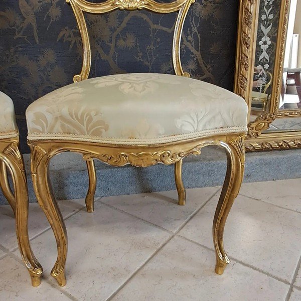 Pair Of 19th Century Gilded Wooden Chairs -photo-1