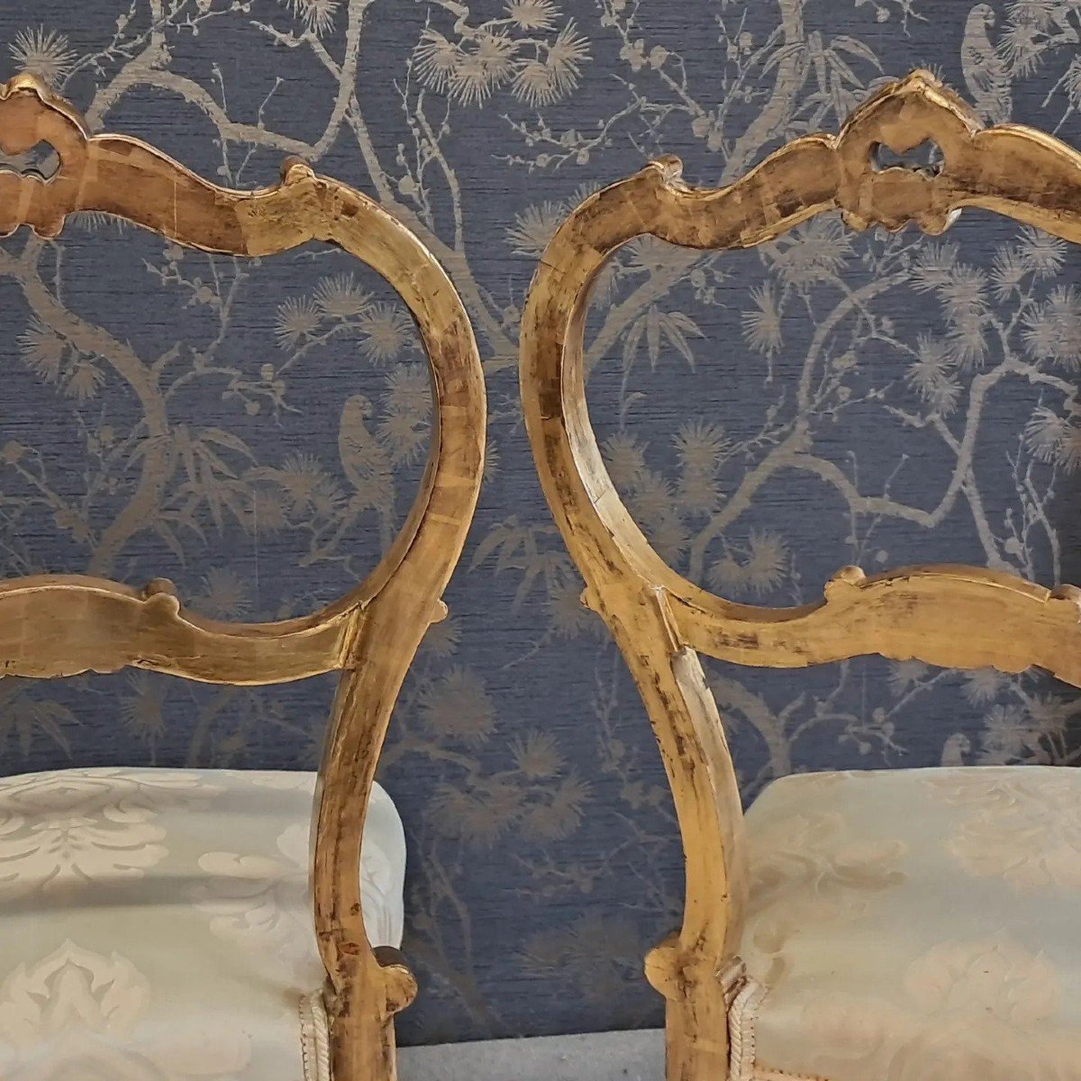 Pair Of 19th Century Gilded Wooden Chairs -photo-4