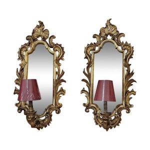 Pair Of Gilded Wood Wall Lights, 19th Century, 78 X 38 Cm