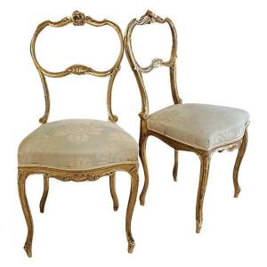 Paire De Chaises Bois Dorés XIX 