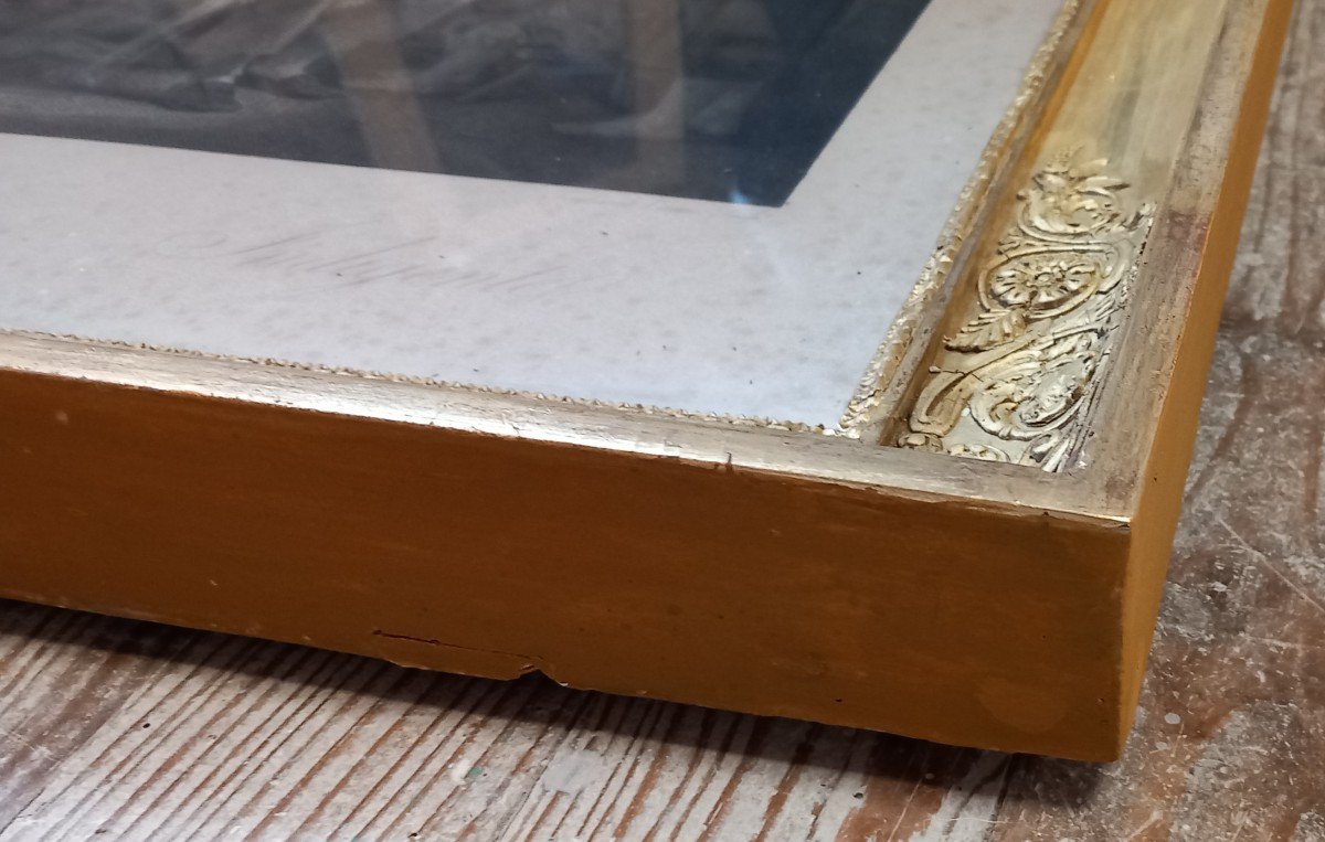 19th Gilded Leaf Frame Containing An Engraving-photo-1