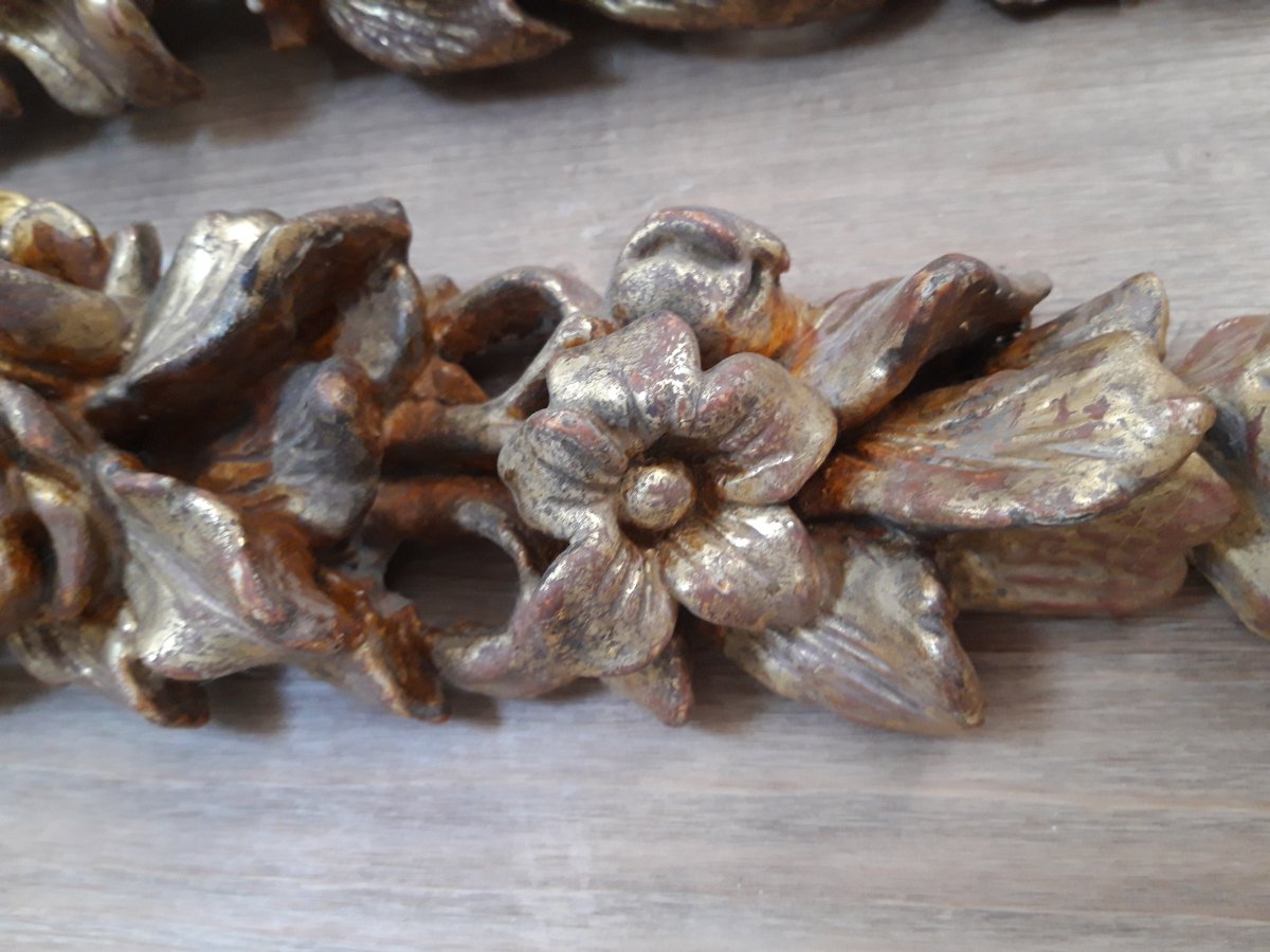 Pair Of Golden Carved Wood Ornaments-photo-3