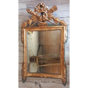 18th Century Carved Wood Mirror With Pediment