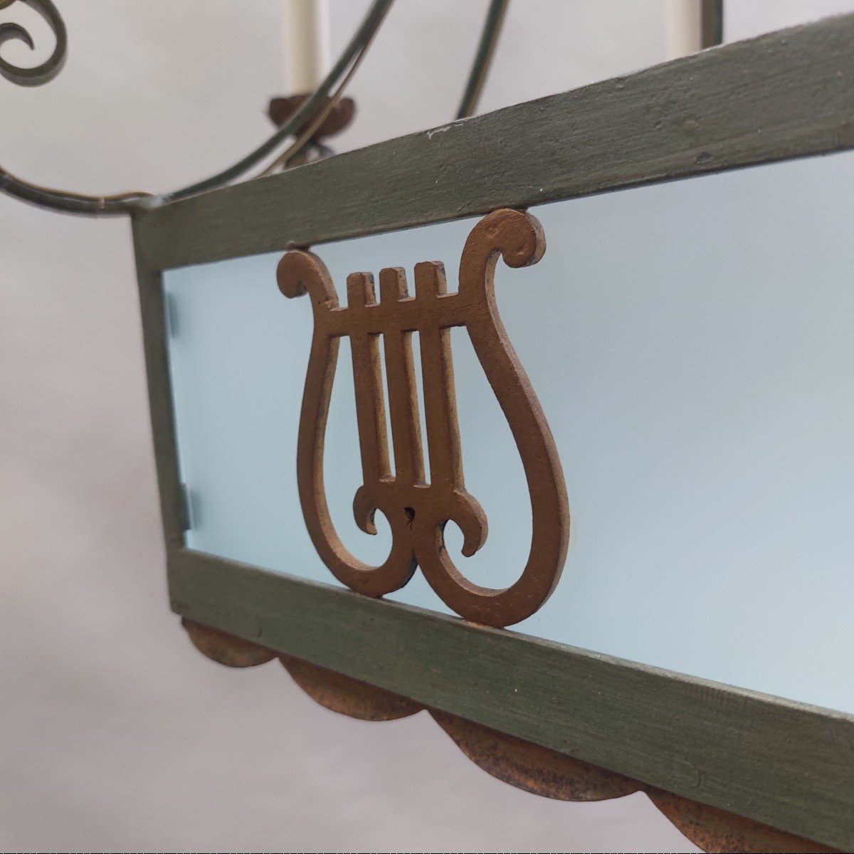 Wrought Iron Chandelier With Lyre Decor, Early 20th-photo-3