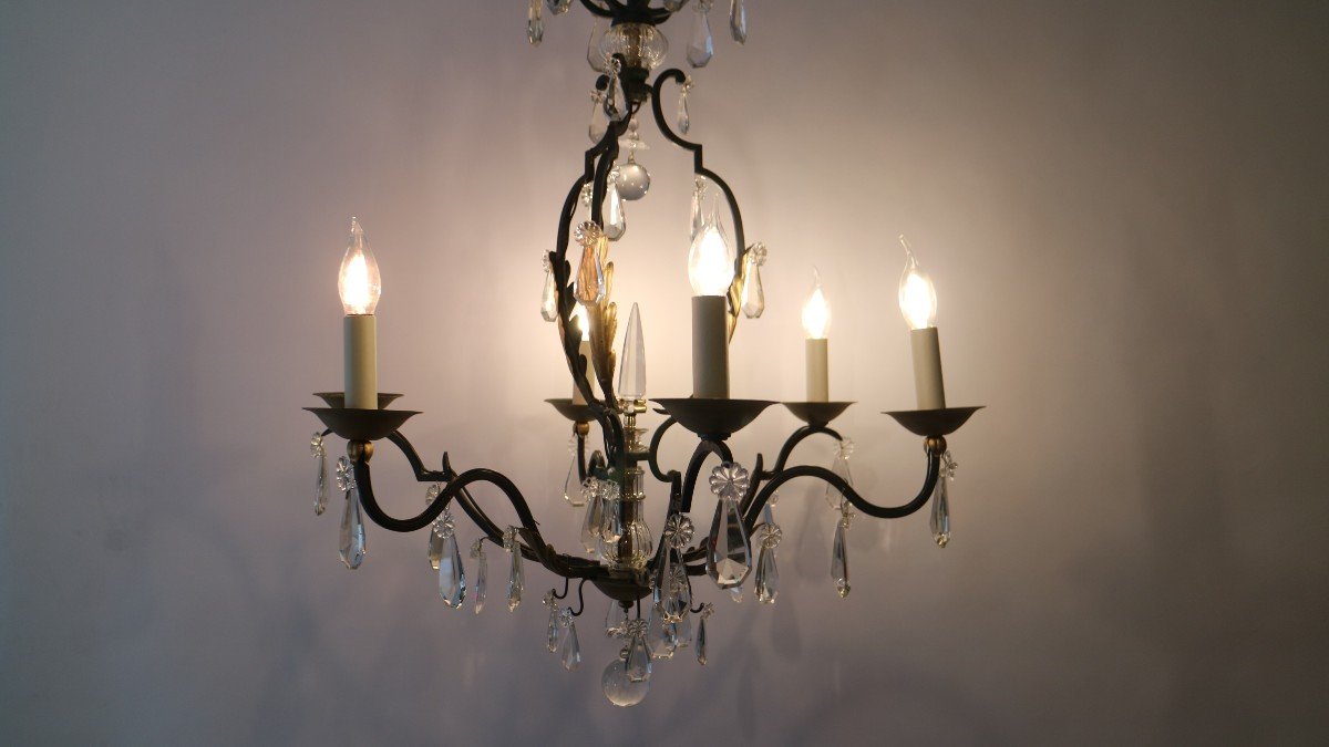 Wrought Iron And Crystal Chandelier-photo-2