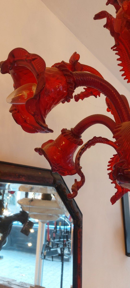 Lustre En Verre De Murano Rouge-photo-4