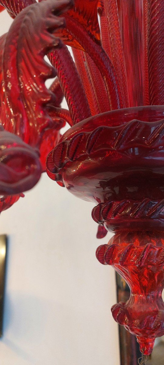 Lustre En Verre De Murano Rouge-photo-2