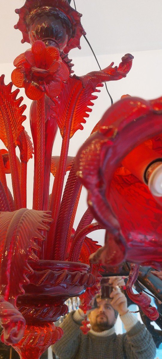 Lustre En Verre De Murano Rouge-photo-4