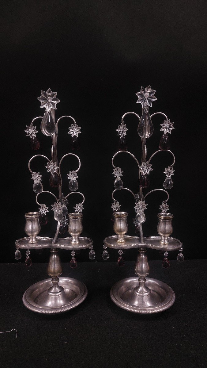 Girandole, 19th Silver Bronze And Crystal