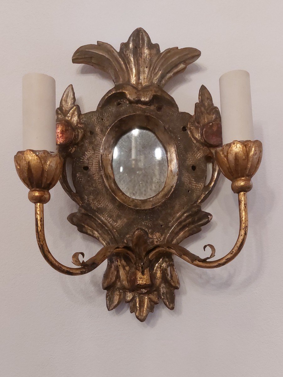 Pair d'appliques Italiennes , En Bois-photo-1