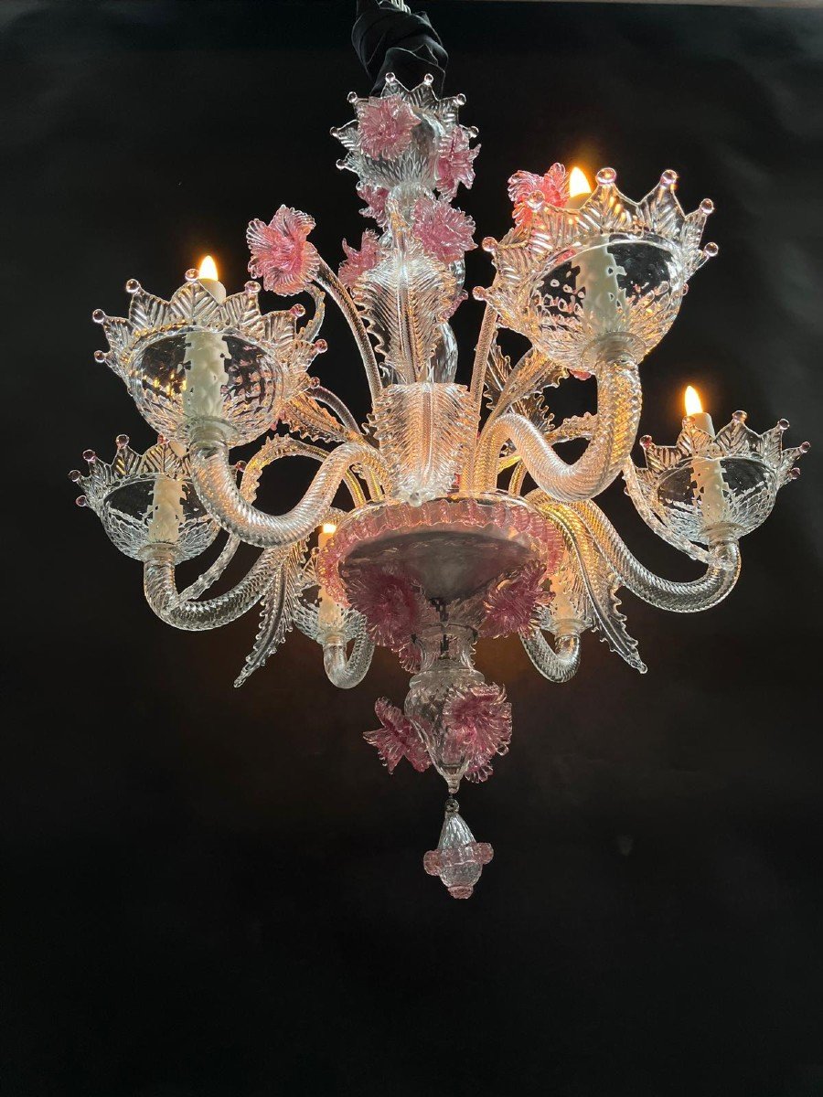 Lustre De Murano, Verre Claire Et Roze, -photo-2