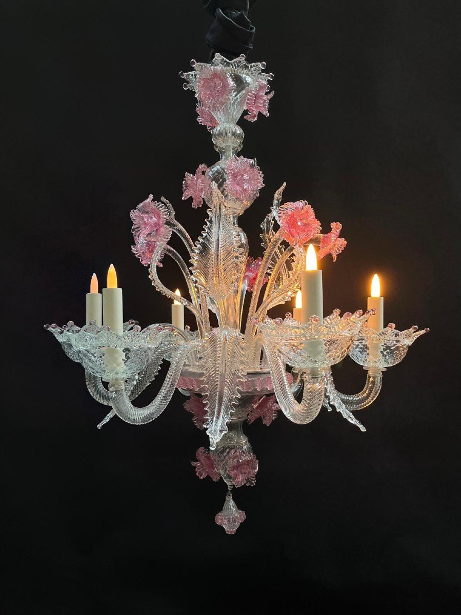 Lustre De Murano, Verre Claire Et Roze, -photo-3