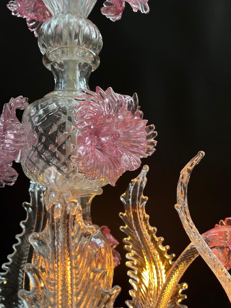 Lustre De Murano, Verre Claire Et Roze, -photo-2