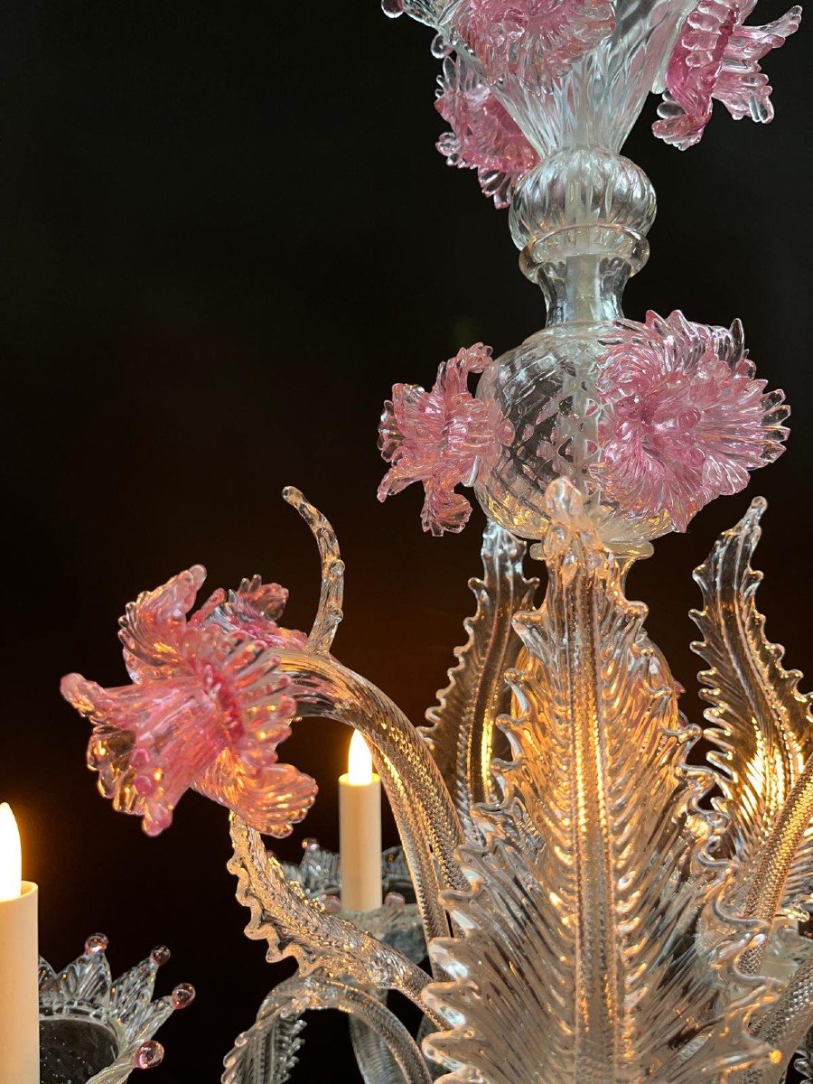 Lustre De Murano, Verre Claire Et Roze, -photo-4