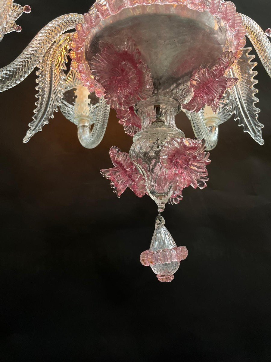 Lustre De Murano, Verre Claire Et Roze, -photo-5