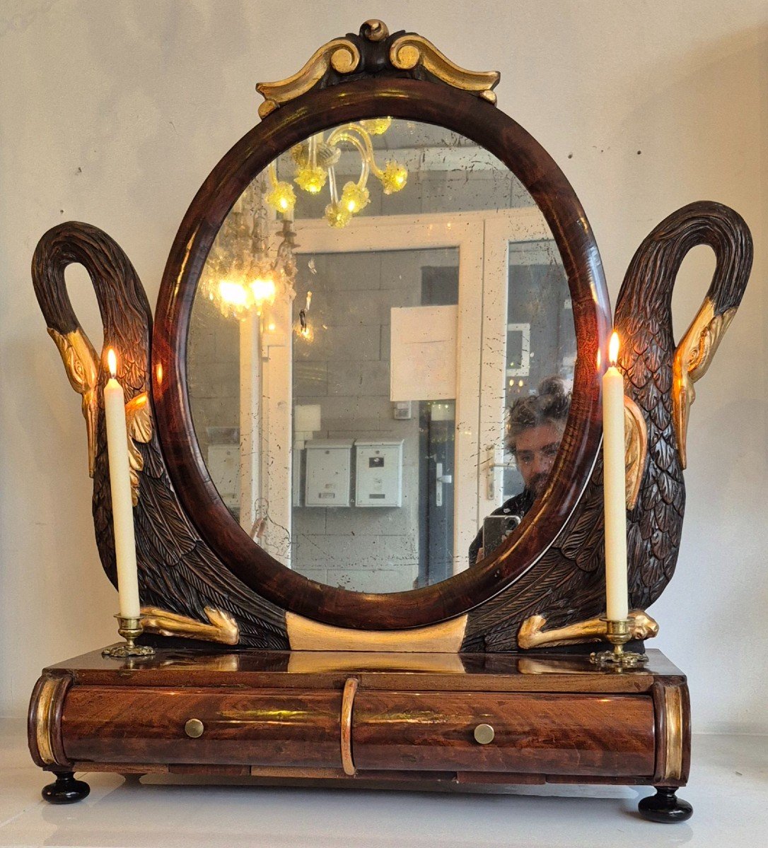 Mahogany Dressing Table, Swan Ornament And Bronze Bojour-photo-2