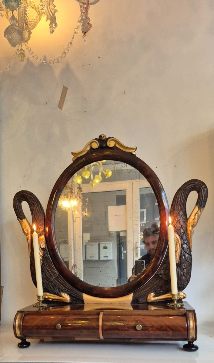 Mahogany Dressing Table, Swan Ornament And Bronze Bojour-photo-2