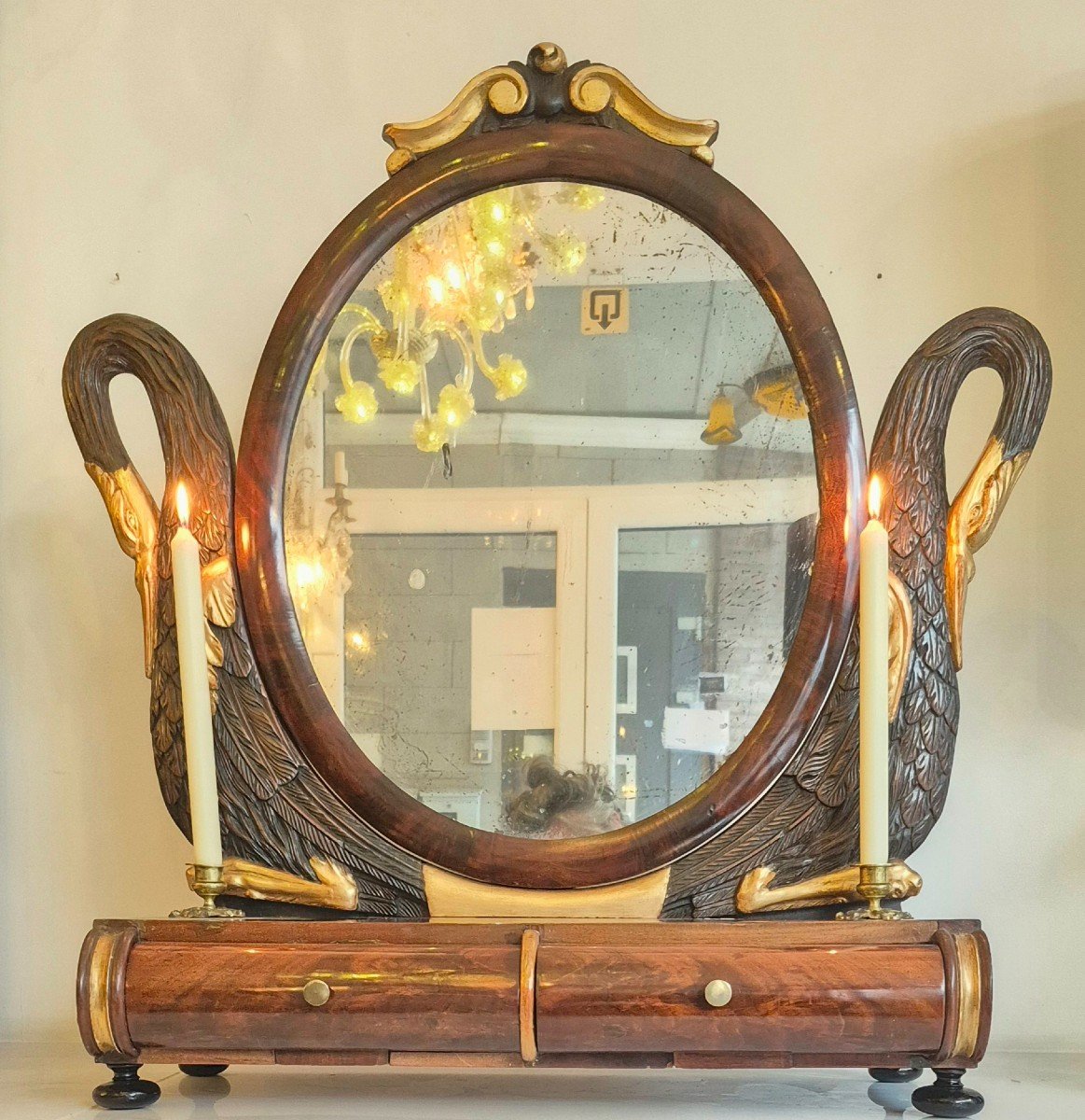 Mahogany Dressing Table, Swan Ornament And Bronze Bojour-photo-3