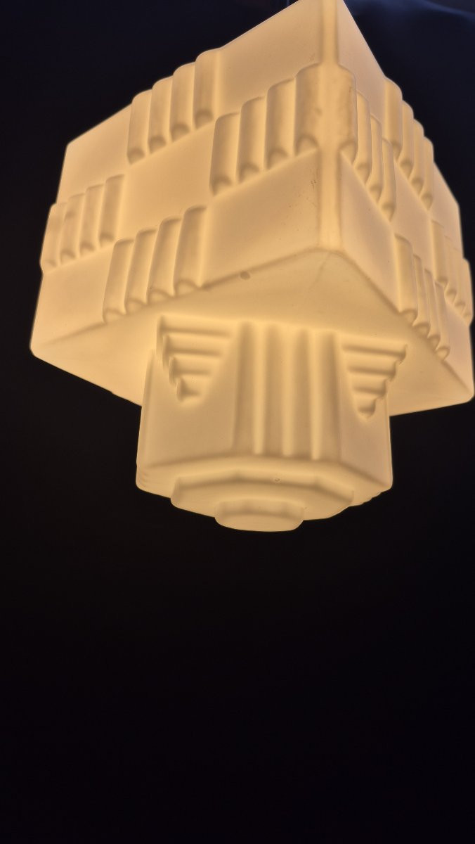 Small Art Deco Lantern In Matte Opaline Glass-photo-4