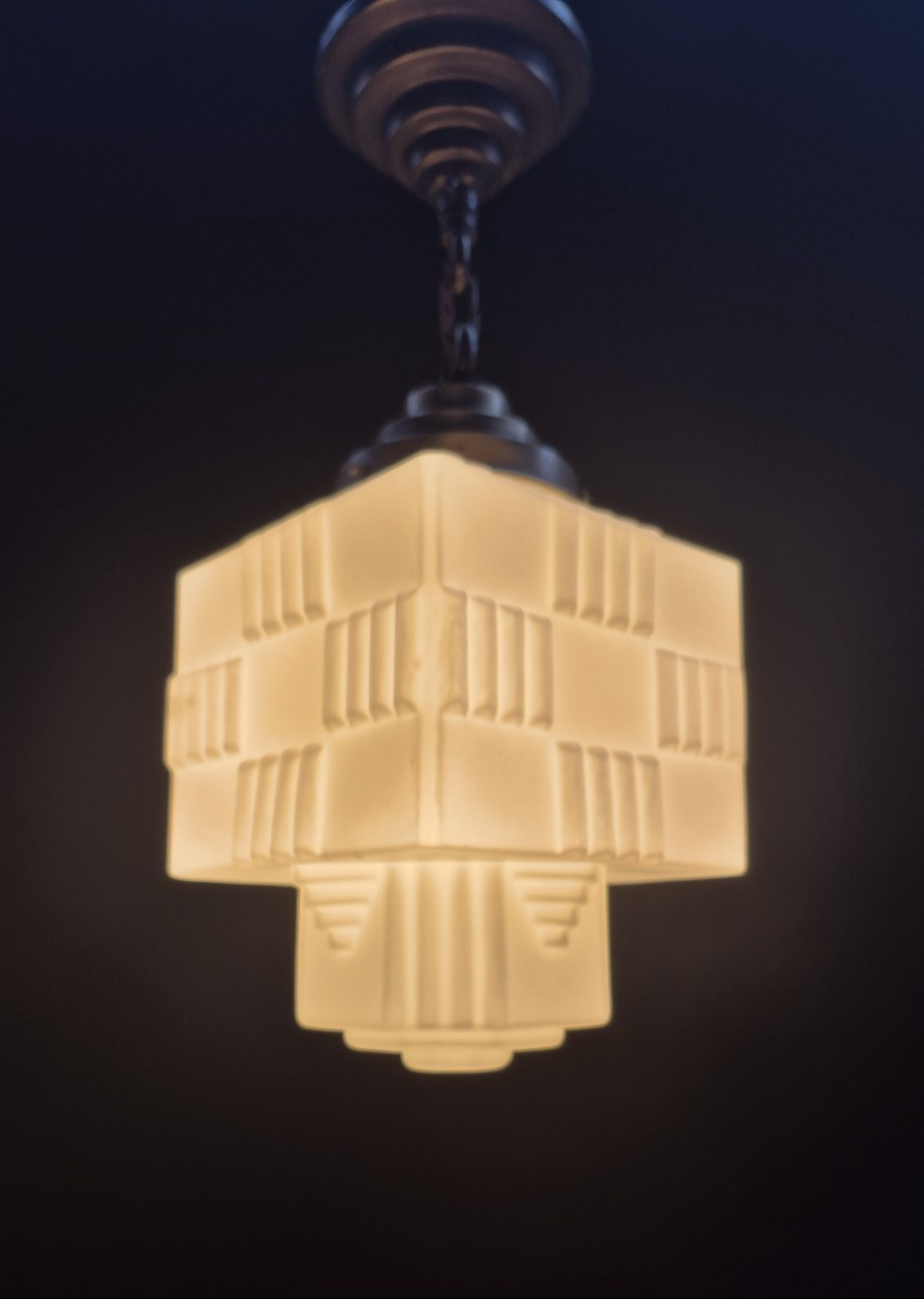 Small Art Deco Lantern In Matte Opaline Glass