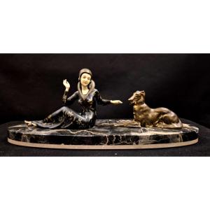 Art Nouveau Statues Of Women With Dogs