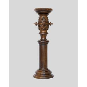 Presentation Column In Solid Oak Late 19th Century