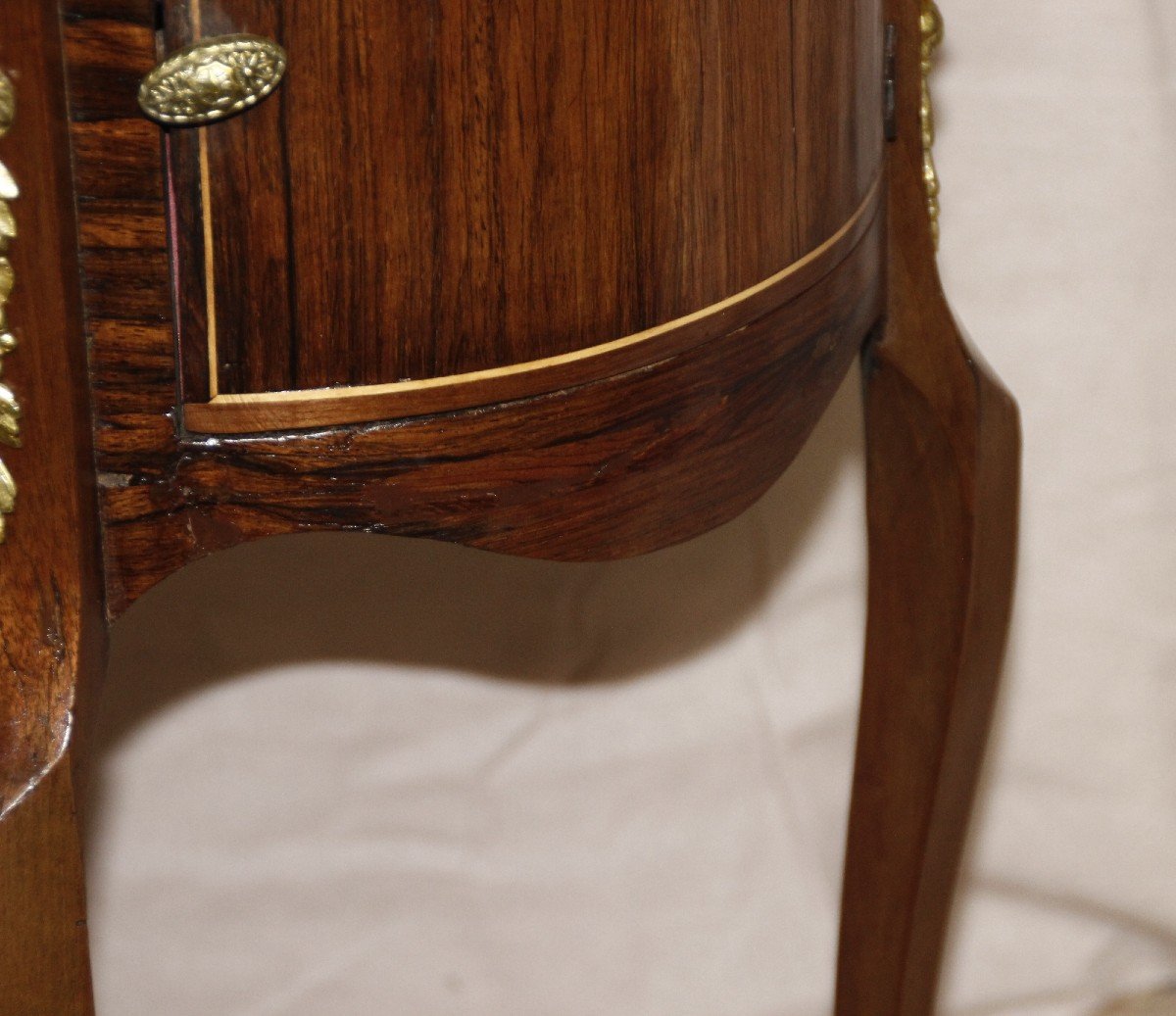 19th Century Marquetry Tripod Bedside Table-photo-2