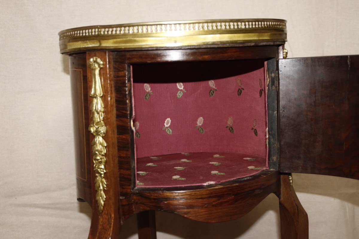 19th Century Marquetry Tripod Bedside Table-photo-4