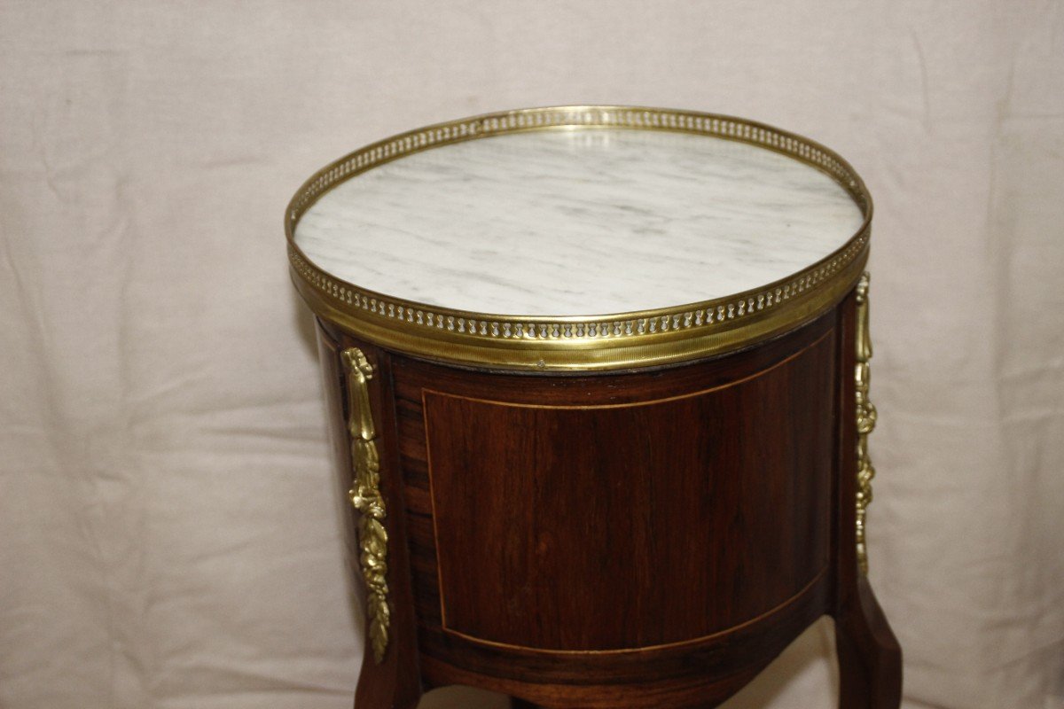 19th Century Marquetry Tripod Bedside Table-photo-3