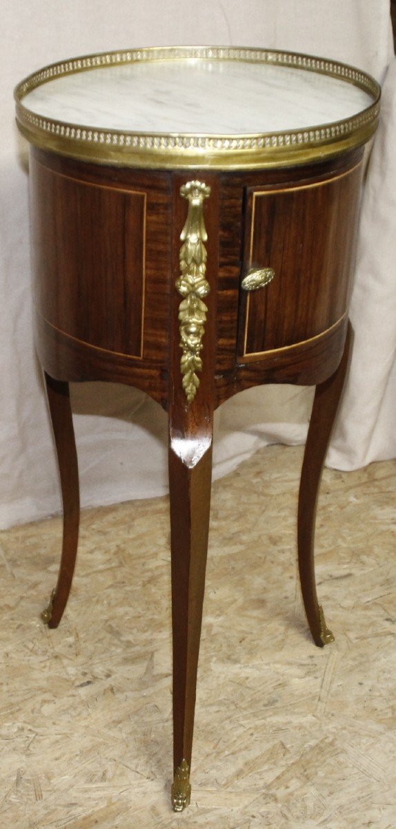 19th Century Marquetry Tripod Bedside Table-photo-4