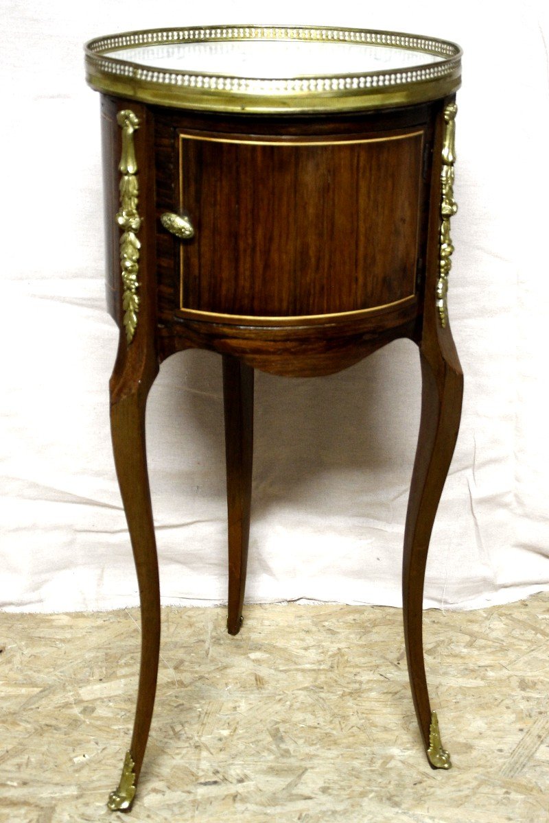 19th Century Marquetry Tripod Bedside Table-photo-5