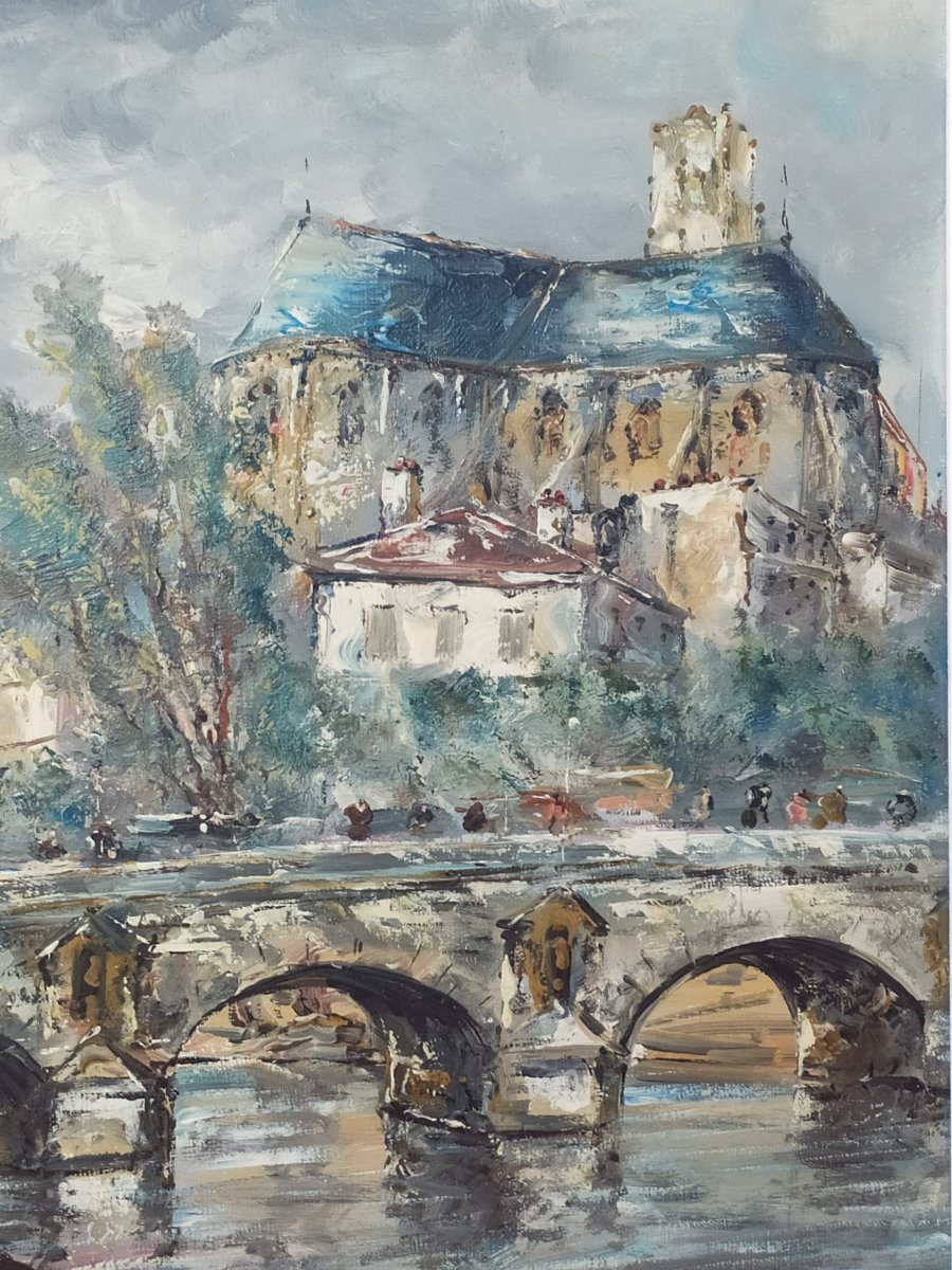 Le Pont Marie  Paris  Huile Sur Toile De Raymond Besse -photo-2