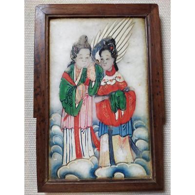 Peinture Chinoise Sur Albâtre XIXème 