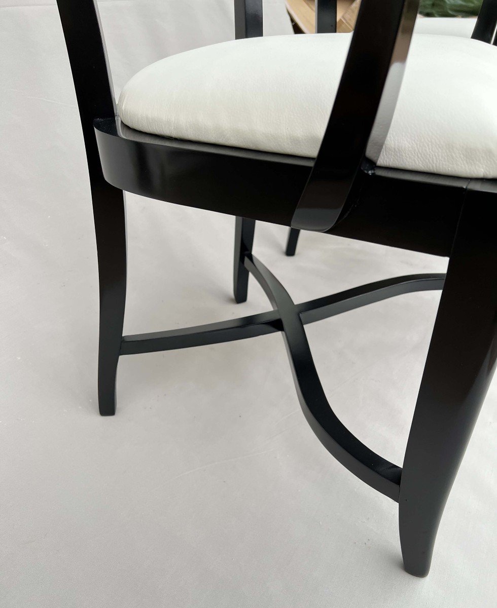 Baptistin Spade (1891-1969) Pair Of Armchairs In Black Lacquer And Ivory Leather-photo-4