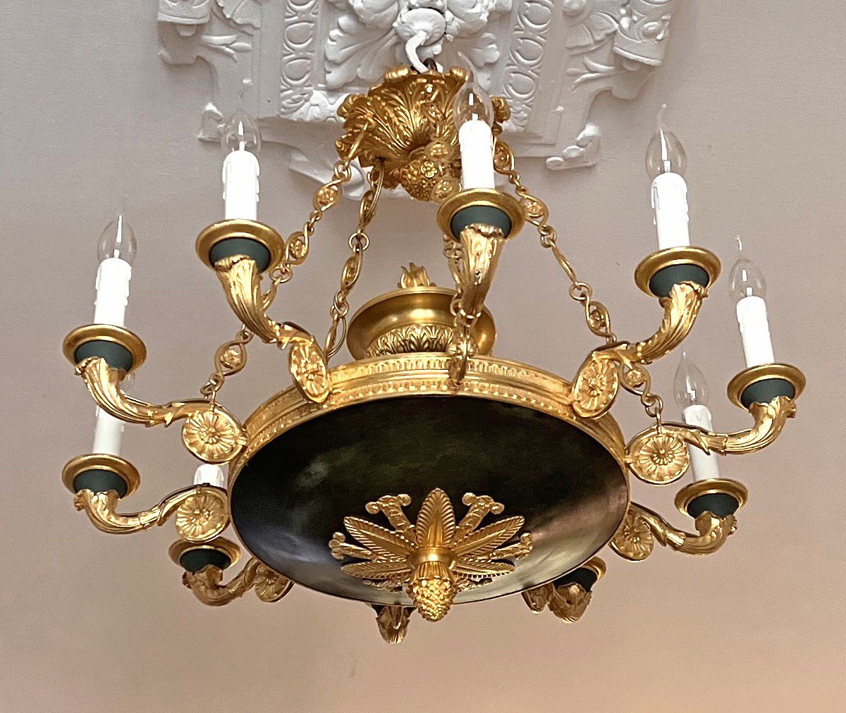 Antique Empire Chandelier In Gilt Bronze With 10 Lights-photo-1