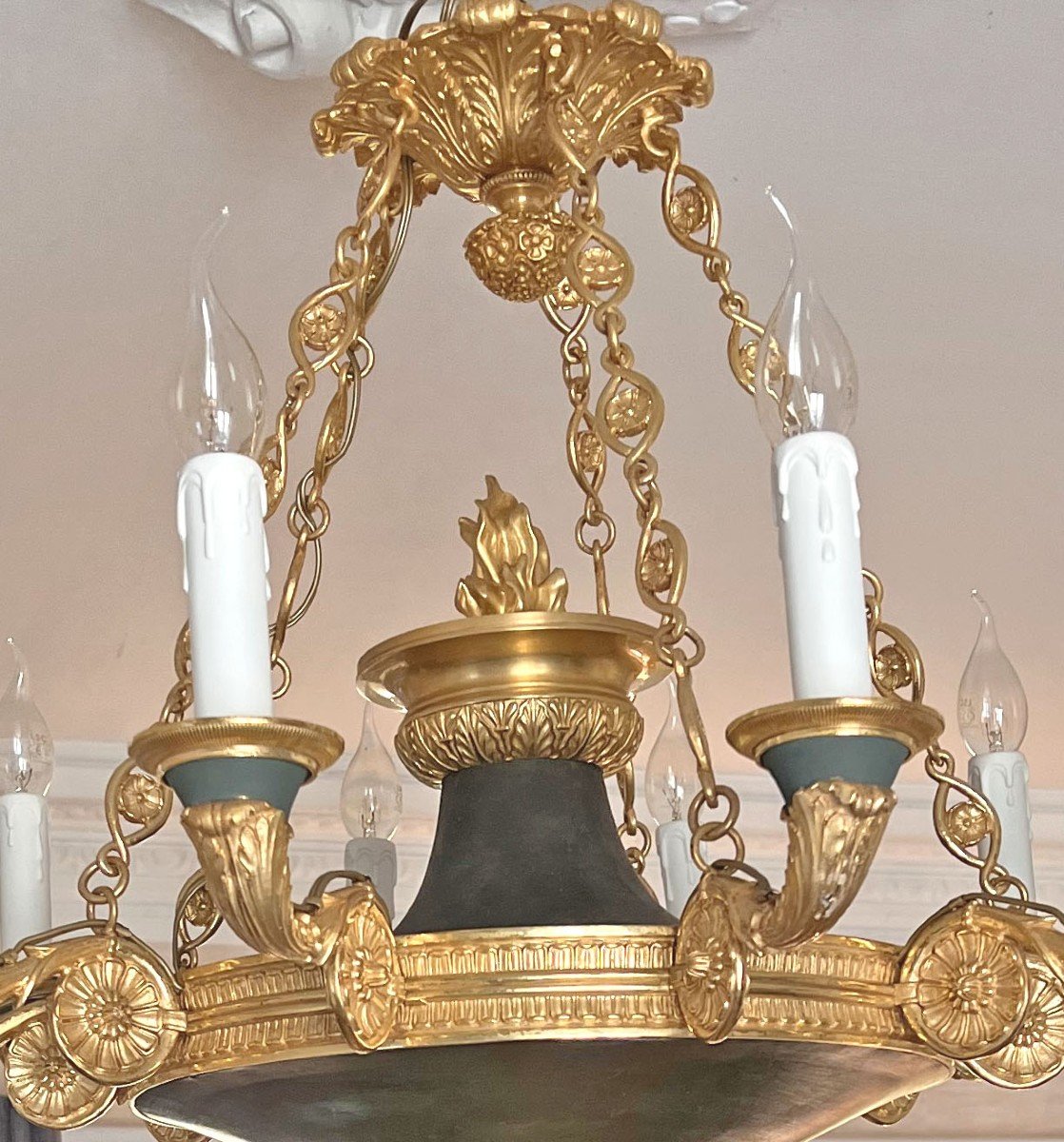 Antique Empire Chandelier In Gilt Bronze With 10 Lights-photo-6