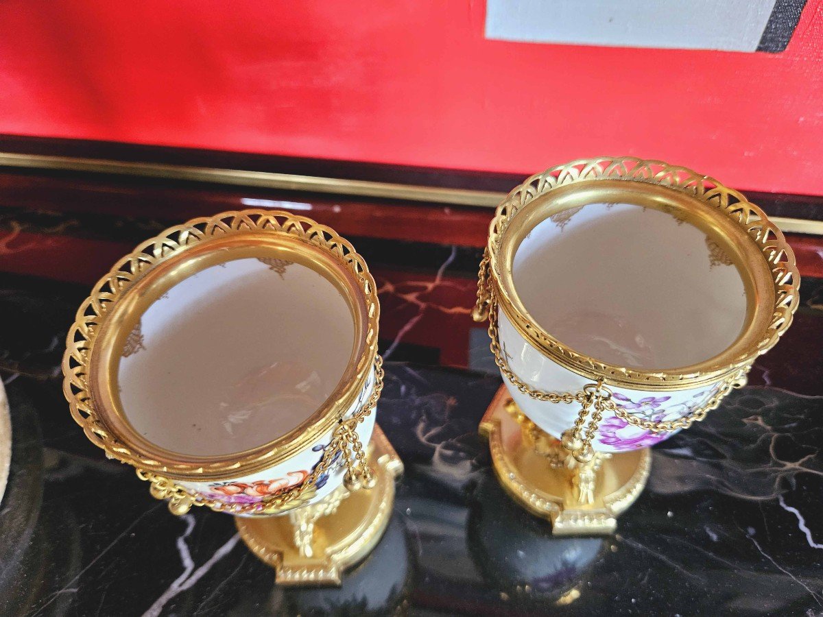 Small Meissen Porcelain Vases Early 19th Century Gilt Bronze Frame Signed Boin-taburet Paris-photo-3