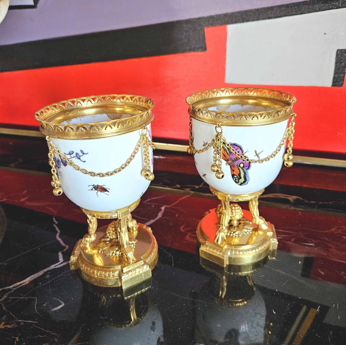 Small Meissen Porcelain Vases Early 19th Century Gilt Bronze Frame Signed Boin-taburet Paris-photo-2