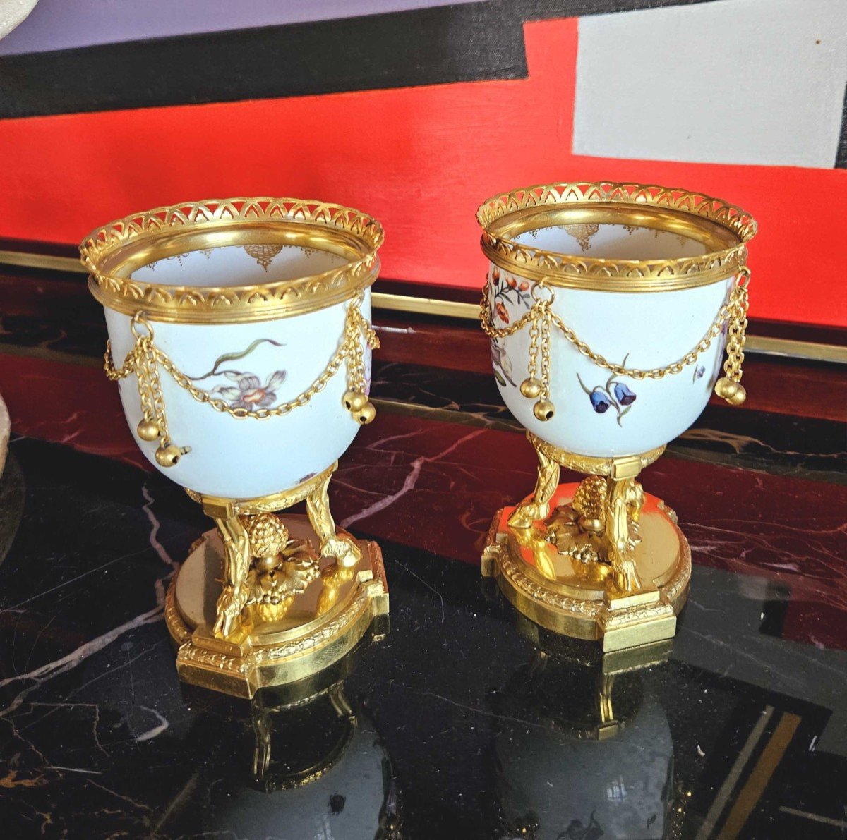 Small Meissen Porcelain Vases Early 19th Century Gilt Bronze Frame Signed Boin-taburet Paris-photo-4